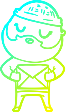 Bir insan tarafından çizilmiş sakallı bir çizgi film karakteri.