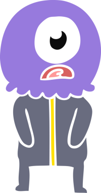 Düz renkli çizgi film Tepegöz uzaylı uzay adamı bir insan tarafından çizildi.