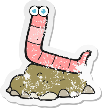 Bir insan tarafından çizilmiş bir karikatür solucanının geriletilmiş çıkartması.