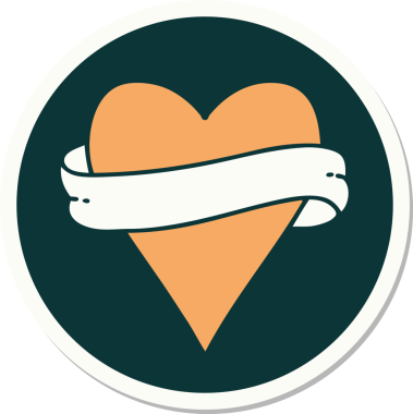 Bir insan tarafından çizilmiş geleneksel bir kalp ve bayrak stili dövme çıkartması.