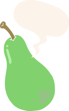 bir insan tarafından çizilmiş, konuşma baloncuklu çizgi film armudu.