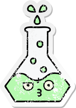 Bir insan tarafından çizilmiş sevimli bir bilim şişesinin sıkıntılı çıkartması.