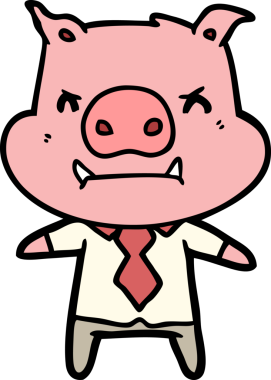 Bir insan tarafından çizilmiş kızgın çizgi film domuz patronu.