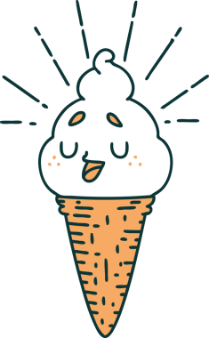Bir insan tarafından çizilmiş geleneksel dövmeli dondurma karakteri.