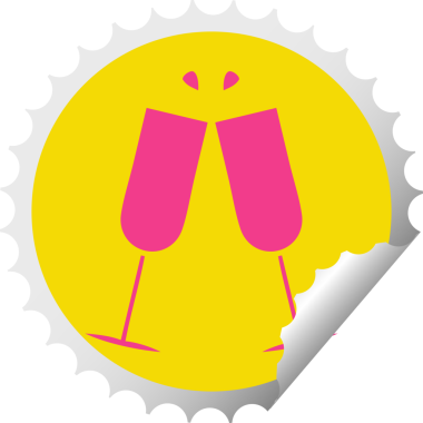 Bir insan tarafından çizilmiş şampanya kadehlerinin dairesel soyma etiketi.