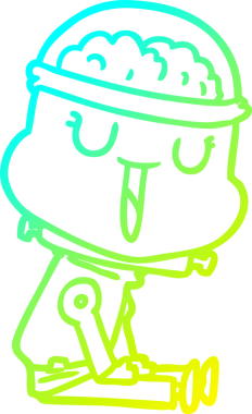 Bir insan tarafından çizilmiş mutlu çizgi film robotu çizimi.