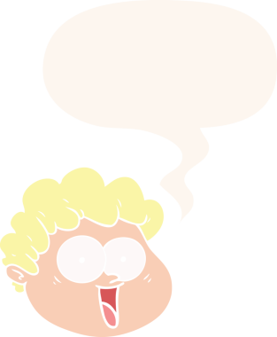 bir insan tarafından çizilmiş eski tarz konuşma baloncuğu olan erkek yüzü.