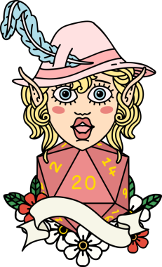 Retro Dövme Tarzı Elf Ozan Karakteri Bir insan tarafından çizilmiş doğal 20