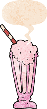 bir insan tarafından çizilmiş grunge sıkıntılı retro tarzı ile konuşma baloncuğu ile çizgi film milkshake