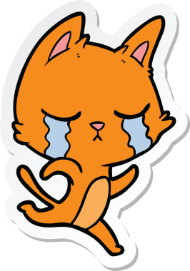 Bir insan tarafından çizilmiş ağlayan çizgi film kedisinin çıkartması.