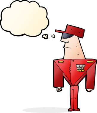 Bir insan tarafından çizilmiş düşünce balonlu çizgi film bekçisi.