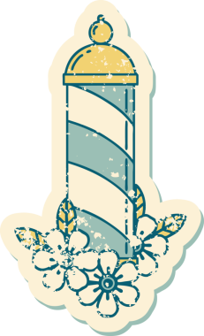 Bir insan tarafından çizilmiş berber direğinin sembolik dövmeli görüntüsü.