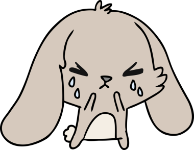 Bir insan tarafından çizilmiş sevimli kawaii üzgün tavşanın serbest çizimi.