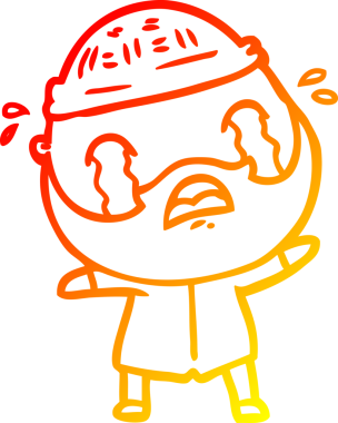 Bir insan tarafından çizilmiş ağlayan sakallı bir adamın sıcak çizgi çizimi.