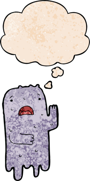 Bir insan tarafından çizilmiş grunge desenli düşünce baloncuklu çizgi film hayaleti.