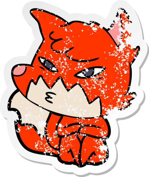 Bir insan tarafından çizilmiş zeki bir tilkinin sıkıntılı çıkartması.