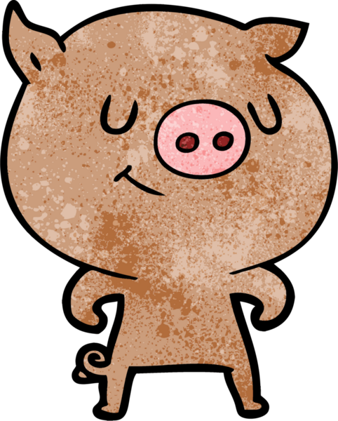 Bir insan tarafından çizilmiş mutlu çizgi film domuzu.