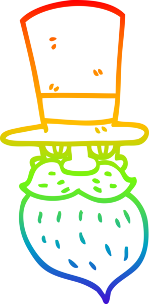 Bir insan tarafından çizilmiş silindir şapkalı, sakallı bir adamın çizimi.