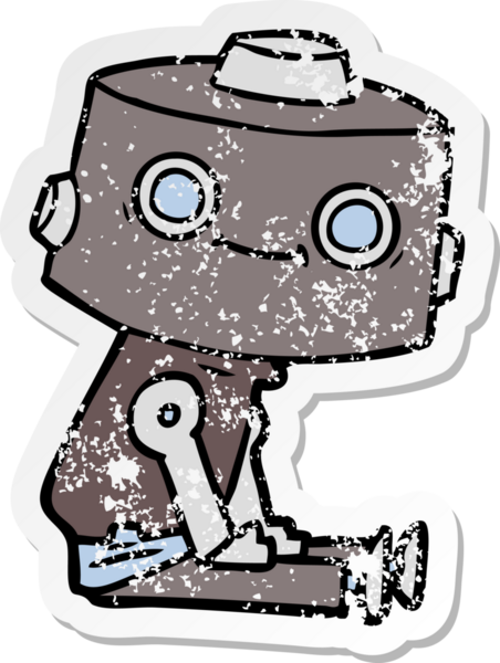 Bir insan tarafından çizilmiş karikatür robotunun sıkıntılı çıkartması.