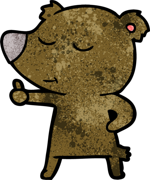 Mutlu çizgi film ayısı bir insan tarafından çizilmiş başparmaklarını kaldırıyor.