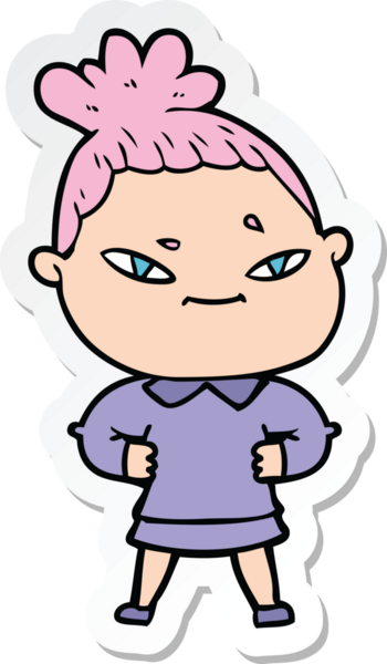 Bir insan tarafından çizilmiş bir karikatür kadının çıkartması.