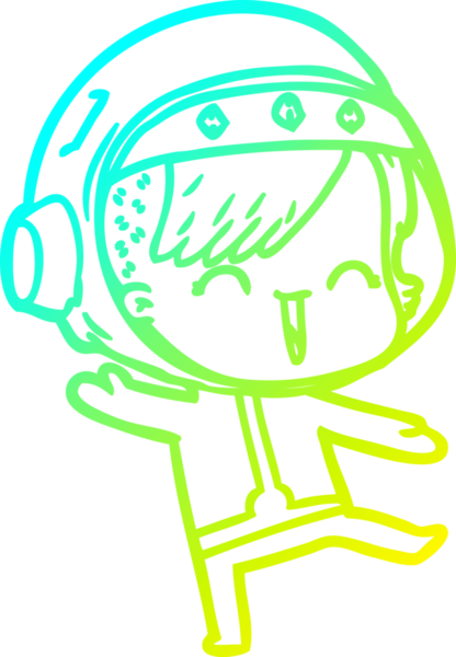 Bir insan tarafından çizilmiş mutlu bir uzay kızının soğuk çizgi çizimi.