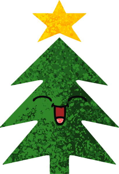 Bir insan tarafından çizilmiş bir noel ağacının retro çizim tarzı karikatürü.