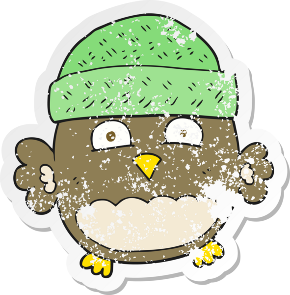 Bir insan tarafından çizilmiş sevimli bir baykuşun gerilmiş çıkartması.