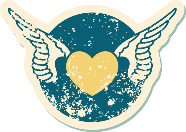 Bir insan tarafından çizilmiş kanatlı bir kalbin sembolik dövmesi.
