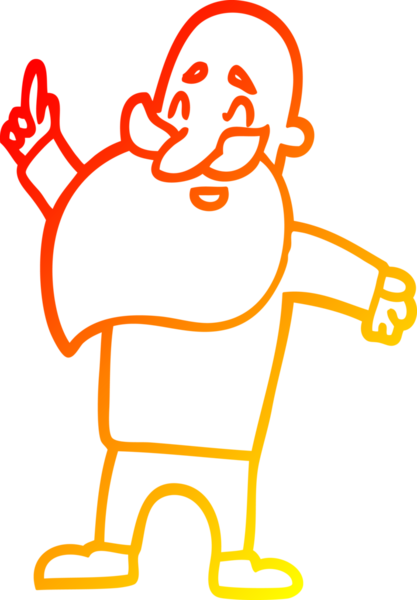 Bir insan tarafından çizilmiş sakallı bir çizgi film karakteri.