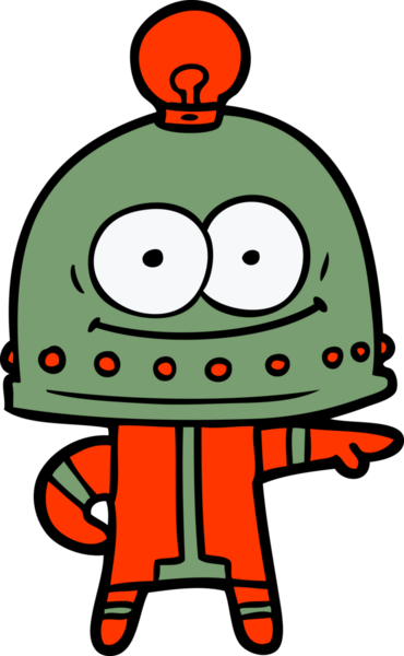 Bir insan tarafından çizilmiş ampullü mutlu karton robot.