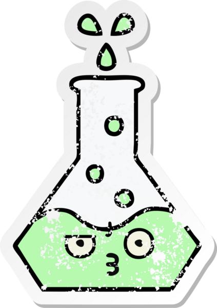 Bir insan tarafından çizilmiş sevimli bir bilim şişesinin sıkıntılı çıkartması.