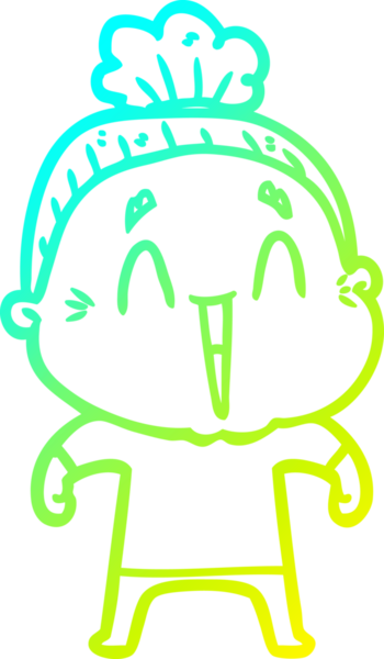 Bir insan tarafından çizilmiş, mutlu, yaşlı bir kadının çizdiği soğuk çizgi.