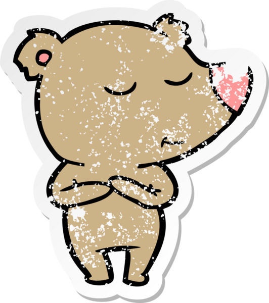 Bir insan tarafından çizilmiş mutlu çizgi film ayısının sıkıntılı çıkartması.