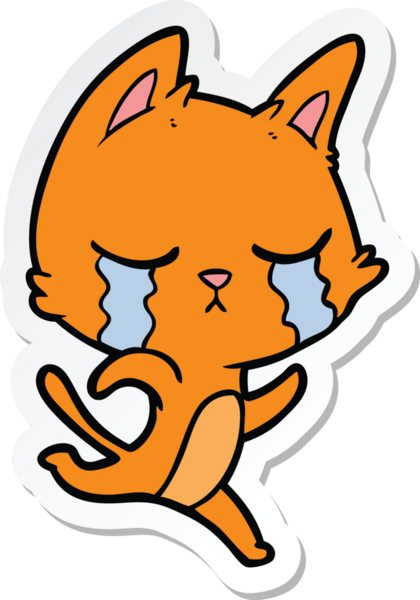 Bir insan tarafından çizilmiş ağlayan çizgi film kedisinin çıkartması.