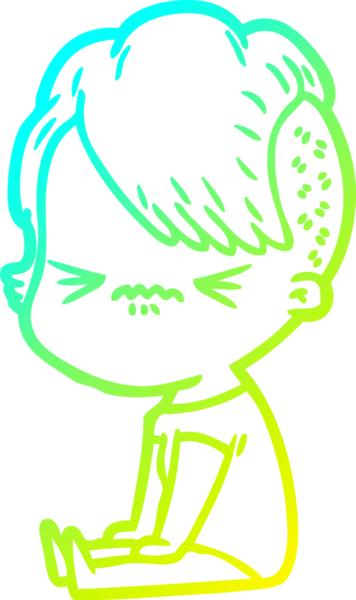 Bir çizgi film karakteri çizen soğuk gradyan, bir insan tarafından çizilmiş hippi bir kız.