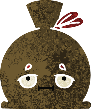 Bir insan tarafından çizilmiş bir çuvalın retro illüstrasyon tarzı karikatürü