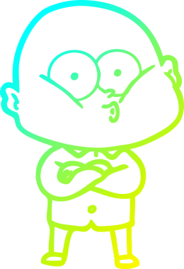 Bir insan tarafından çizilmiş, kel bir adamın soğuk çizgi çizimi.