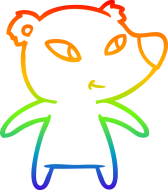 Gökkuşağı gradyanı çizimi. Bir insan tarafından çizilmiş şirin bir ayı çizgi filmi.