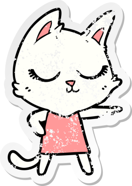 Bir insan tarafından çizilmiş sakin bir çizgi film kedisinin sıkıntılı çıkartması.