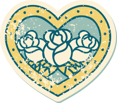 Bir insan tarafından çizilmiş kalp ve çiçeklerin sembolik depresif dövme şekli