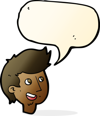 Bir insan tarafından çizilmiş konuşma balonlu mutlu çocuk yüzü.