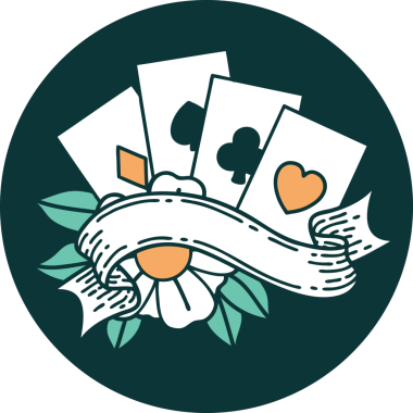 Bir insan tarafından çizilmiş kartların ve pankartın ikonik dövme şekli