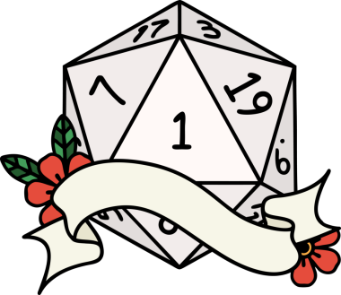 Retro Dövme Biçimi Doğal Bir d20 zar bir insan tarafından çizildi