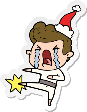 Bir insan tarafından çizilmiş Noel Baba şapkası takan ağlayan bir adamın el yazısı.