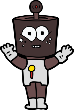 Bir insan tarafından çizilmiş mutlu çizgi film robotu