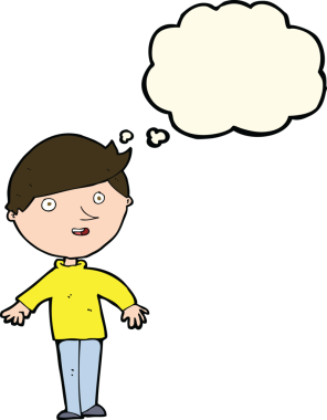 Bir insan tarafından çizilmiş düşünce balonlu mutlu adam çizgi filmi.