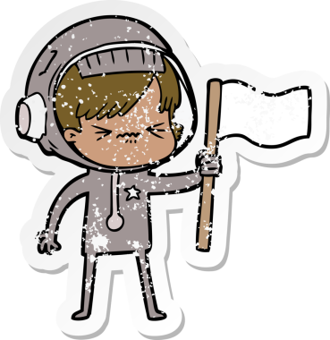 Bir insan tarafından çizilmiş bayrak sallayan kızgın bir uzay kızının sıkıntılı çıkartması.