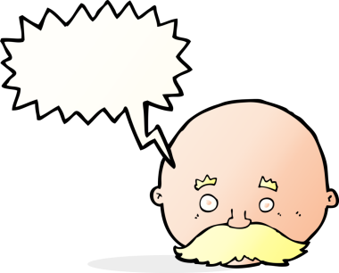 bir insan tarafından çizilmiş konuşma balonlu bıyıklı kel bir adam.