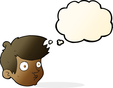 Bir insan tarafından çizilmiş düşünce balonlu çizgi film çocuğu.